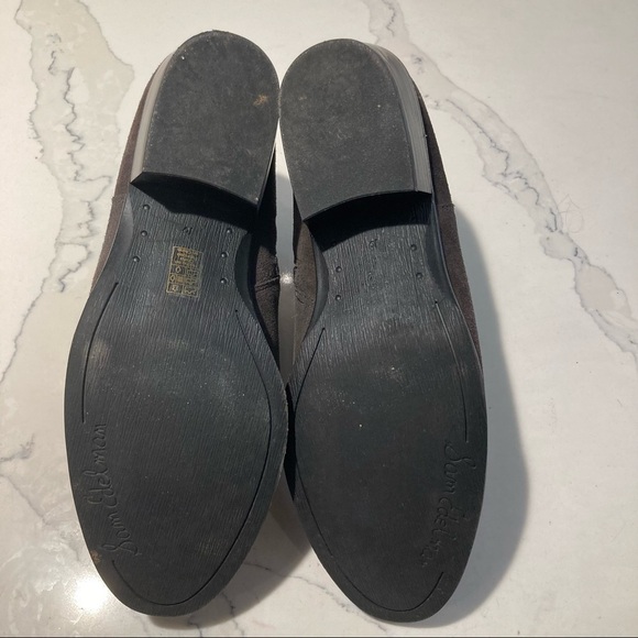 SAM EDELMAN Sz 10 Petal  Suede Cool Brown Buckle Stacked Heel Booties - Picture 10 of 14